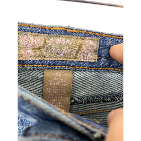 Vintage Y2K Candies Denim Skirt Junior Sz 13 Embroidered Embellished - Picture 3 of 4